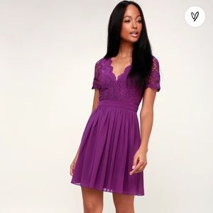 NWT LULU’S Angel in Disguise Purple Lace Skater Dress Size Small